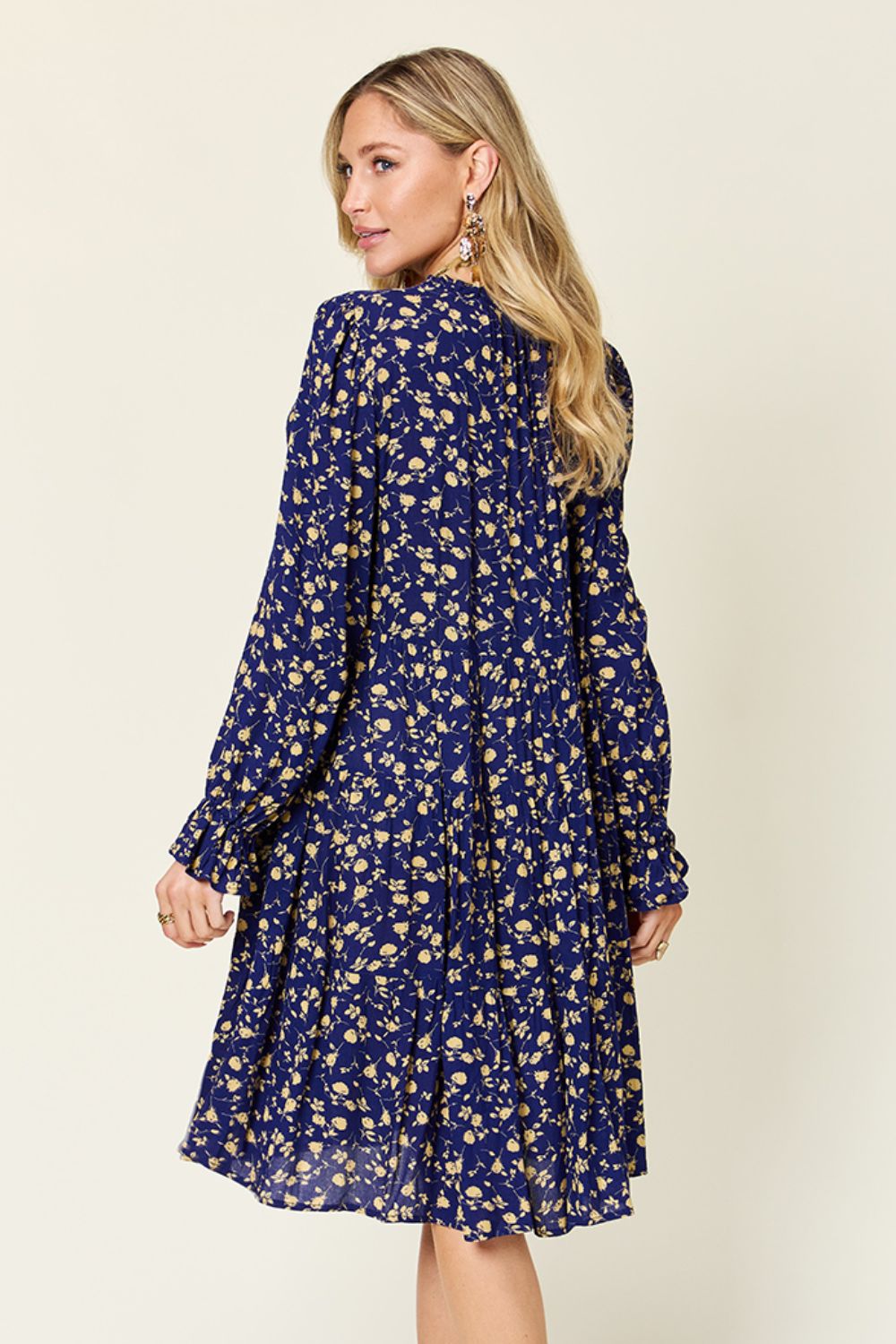 Double Take Full Size Printed Ruffle Hem Long Sleeve Tiered Dress