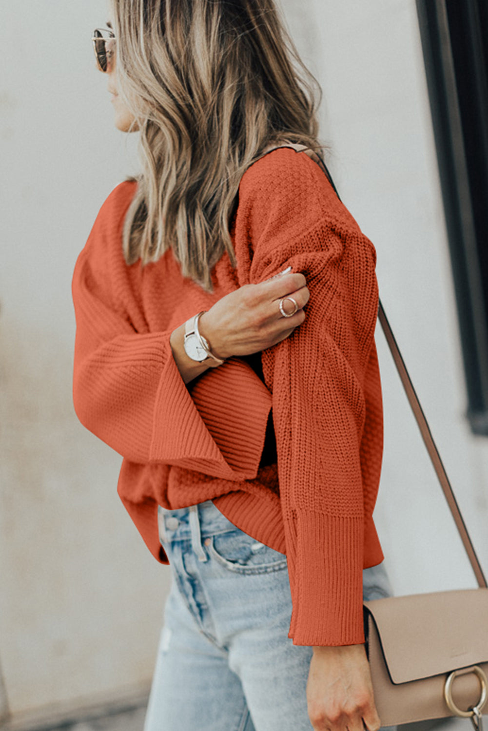 Textured Round Neck Long Sleeve Sweater