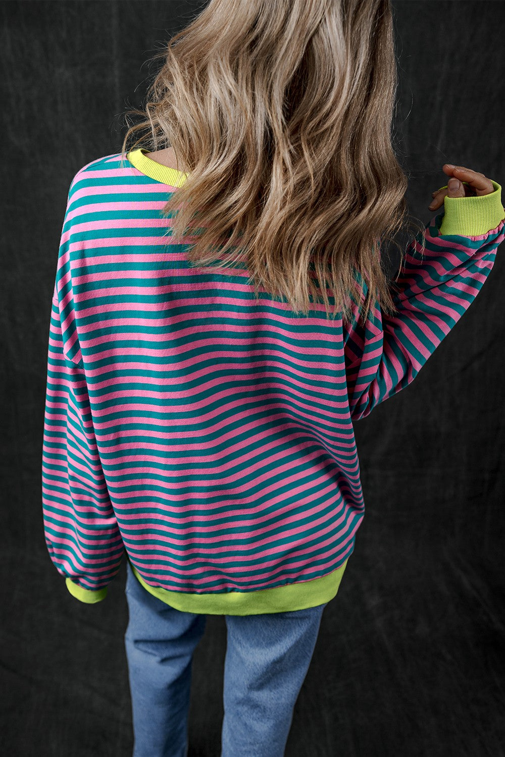 Pumpkin Striped Round Neck Long Sleeve Sweatshirt