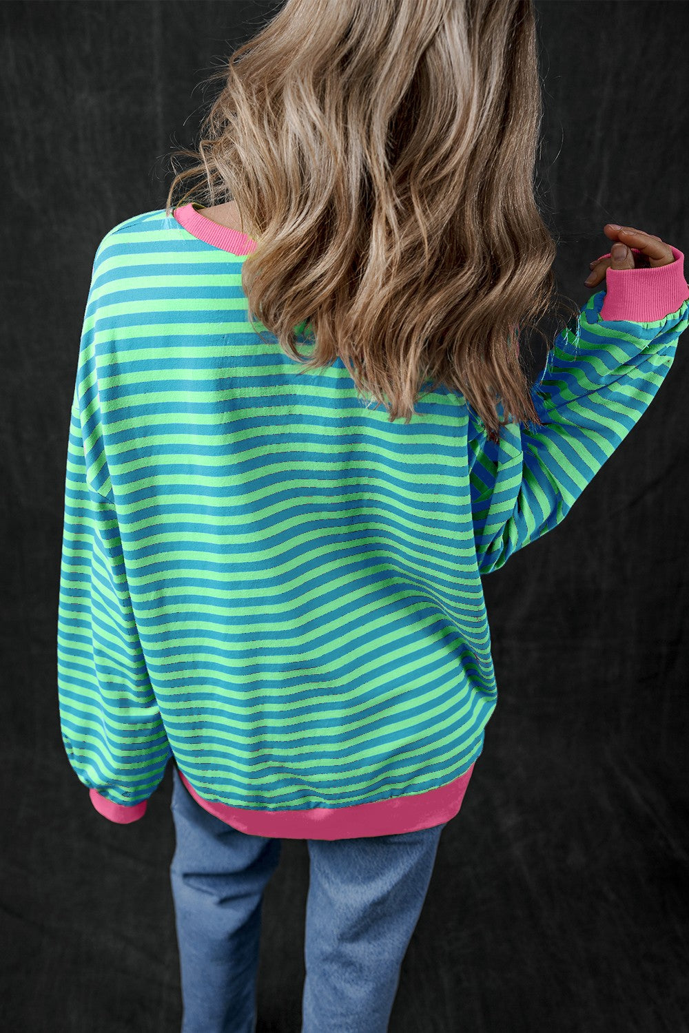 Pumpkin Striped Round Neck Long Sleeve Sweatshirt