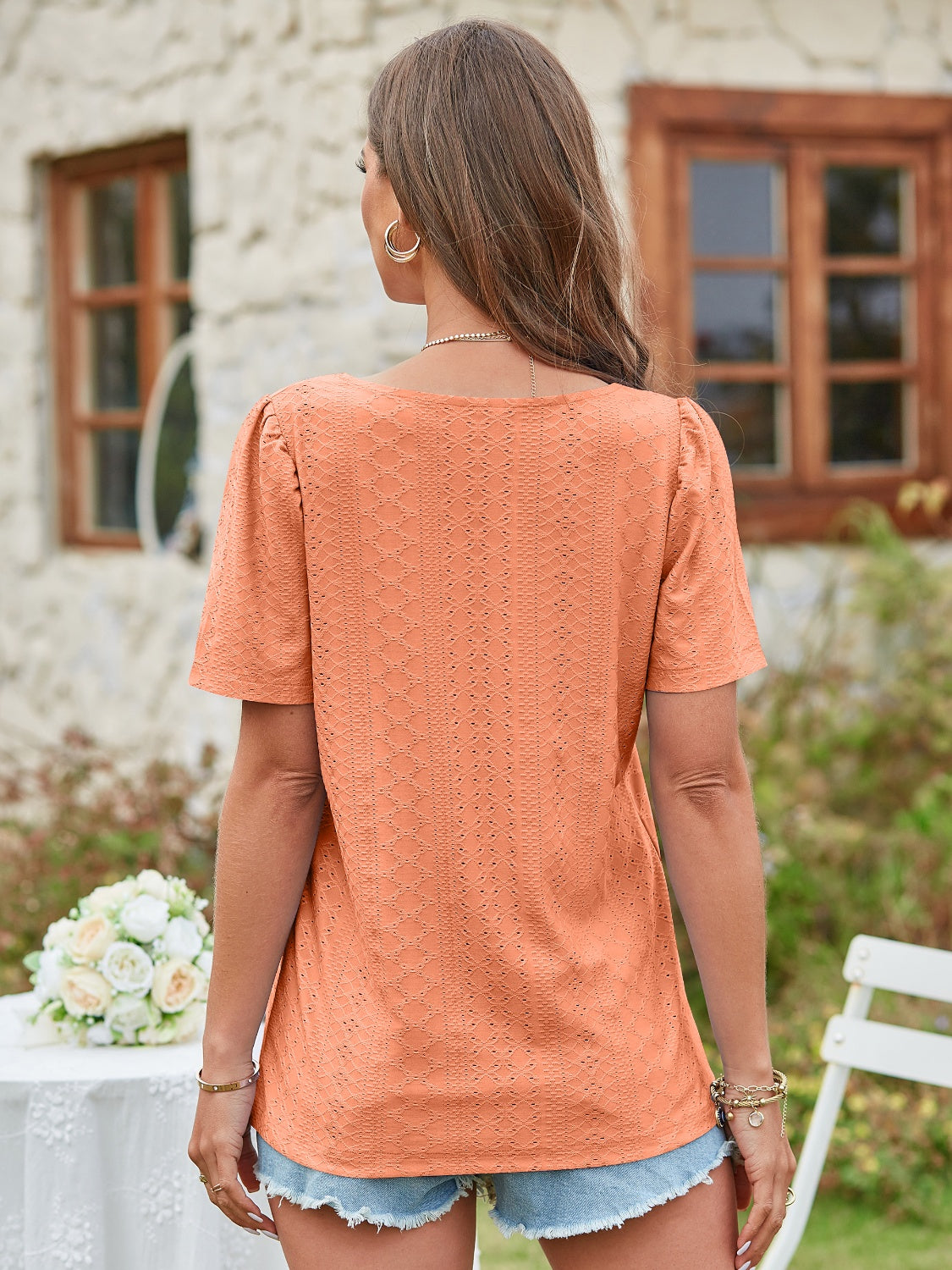 Mandy Eyelet Square Neck Short Sleeve Blouse