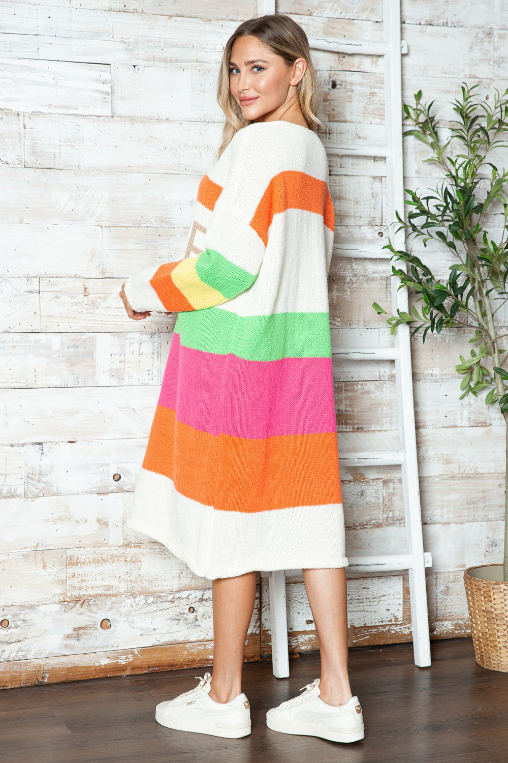 Color Block V-Neck Long Sleeve Sweater Dress