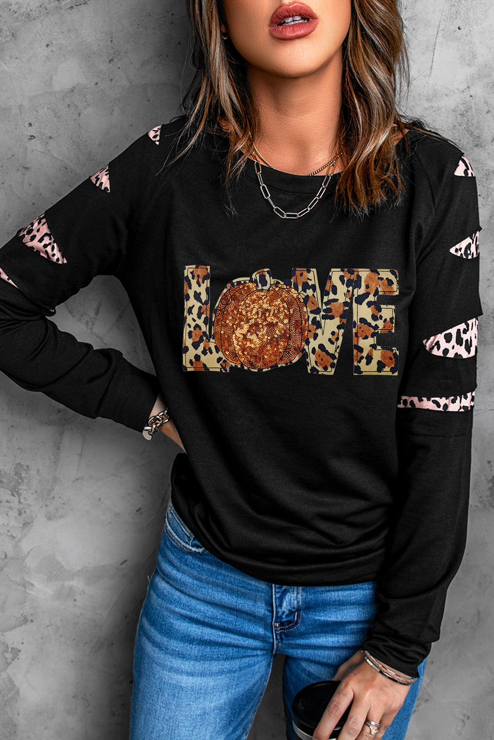 Sequin Leopard Long Sleeve Sweatshirt