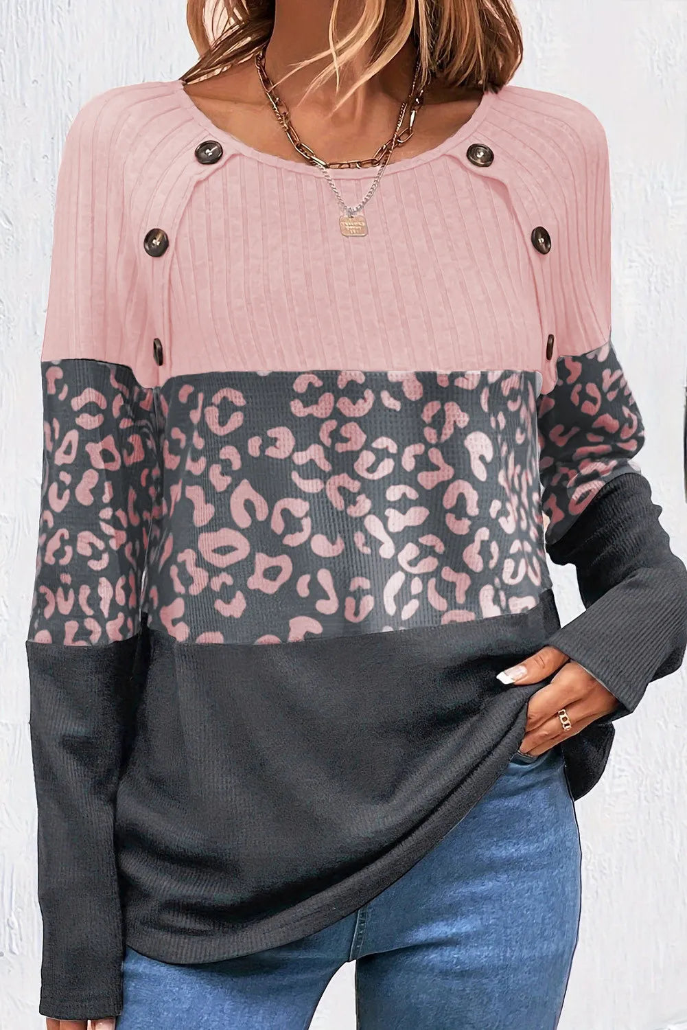 Leopard Round Neck Long Sleeve Top