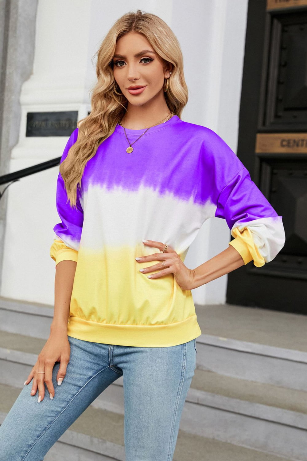 Gradient Round Neck Long Sleeve Sweatshirt