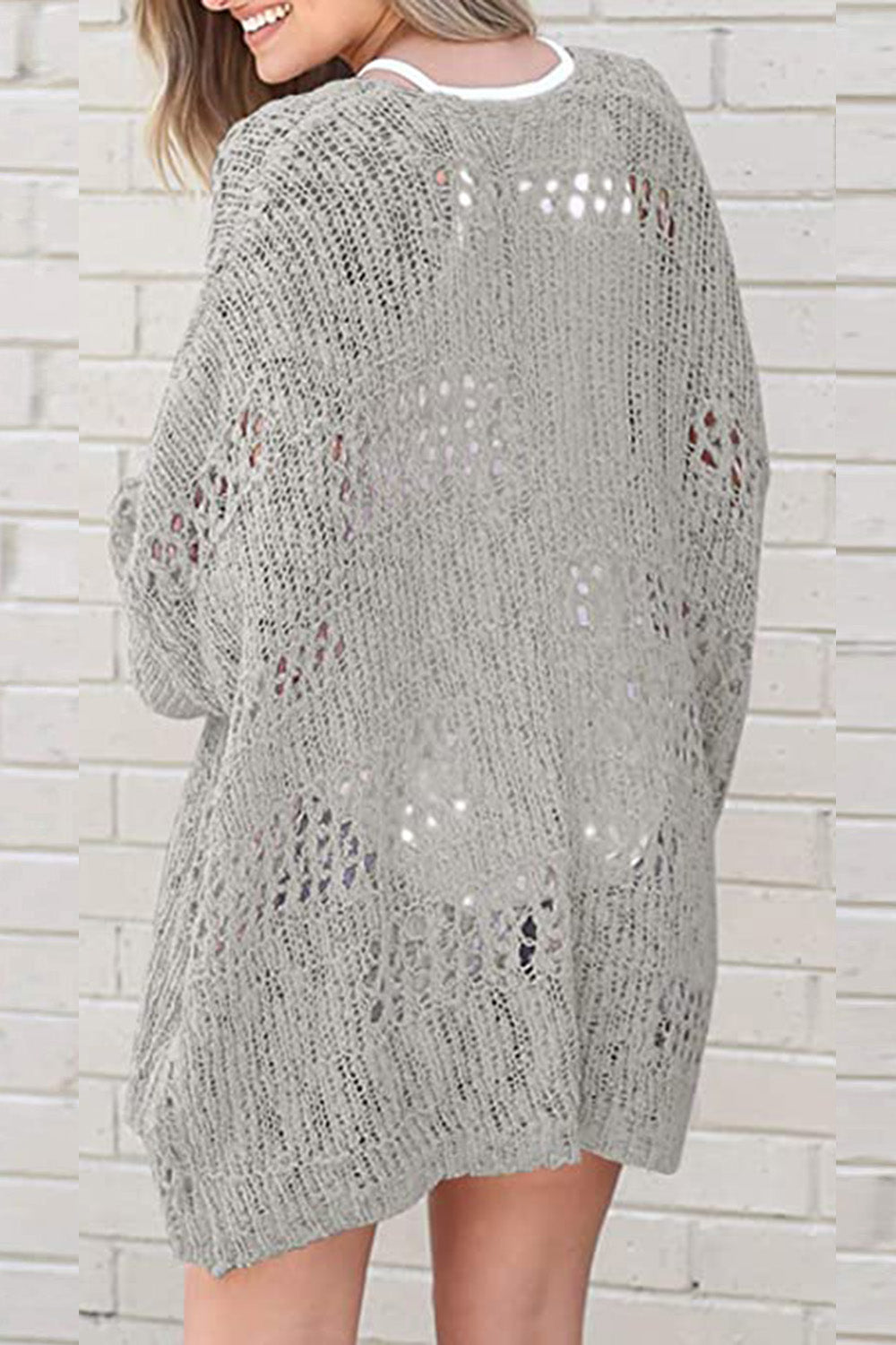 Openwork Open Front Long Sleeve Cardigan