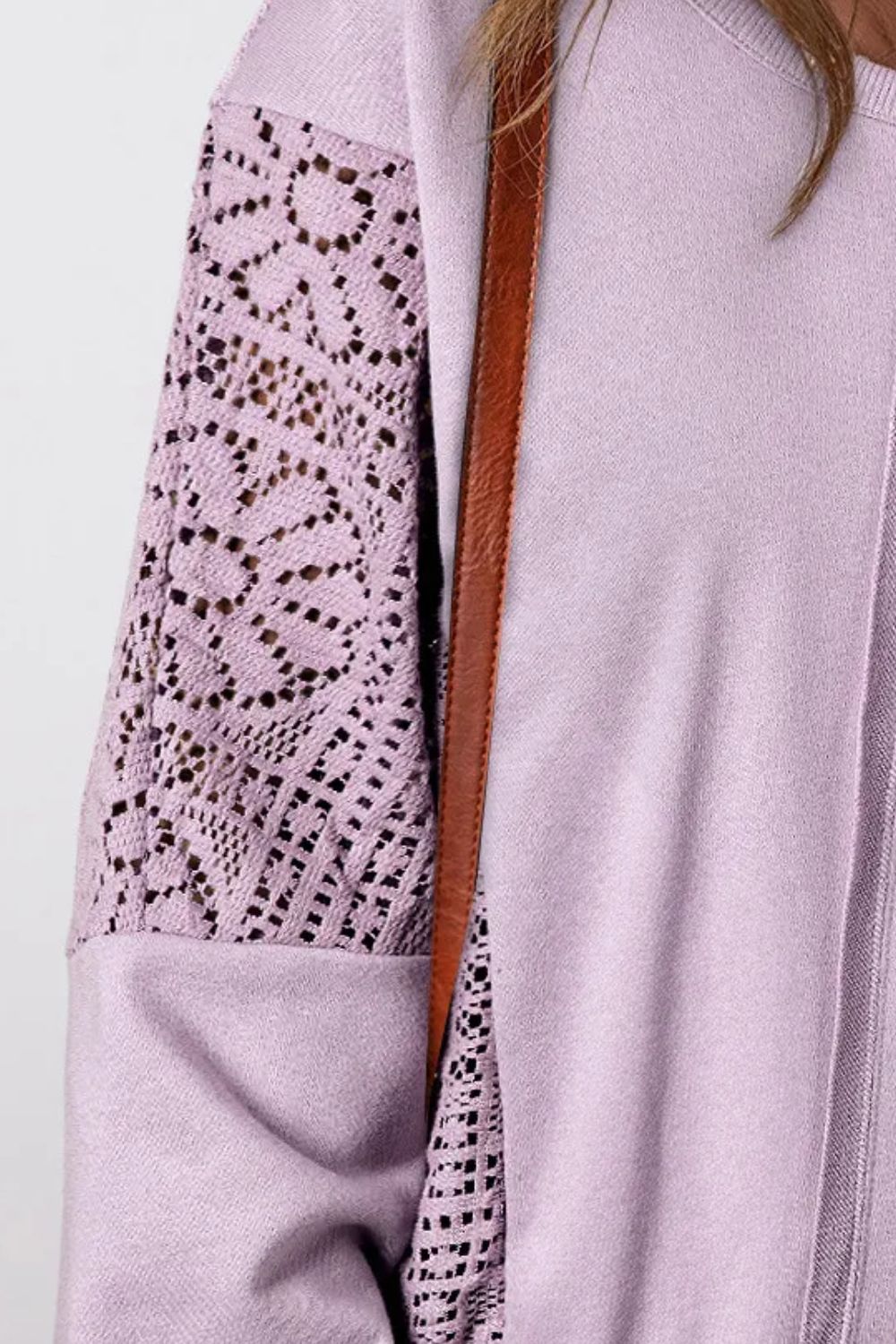 Openwork Round Neck Long Sleeve Sweatshirt