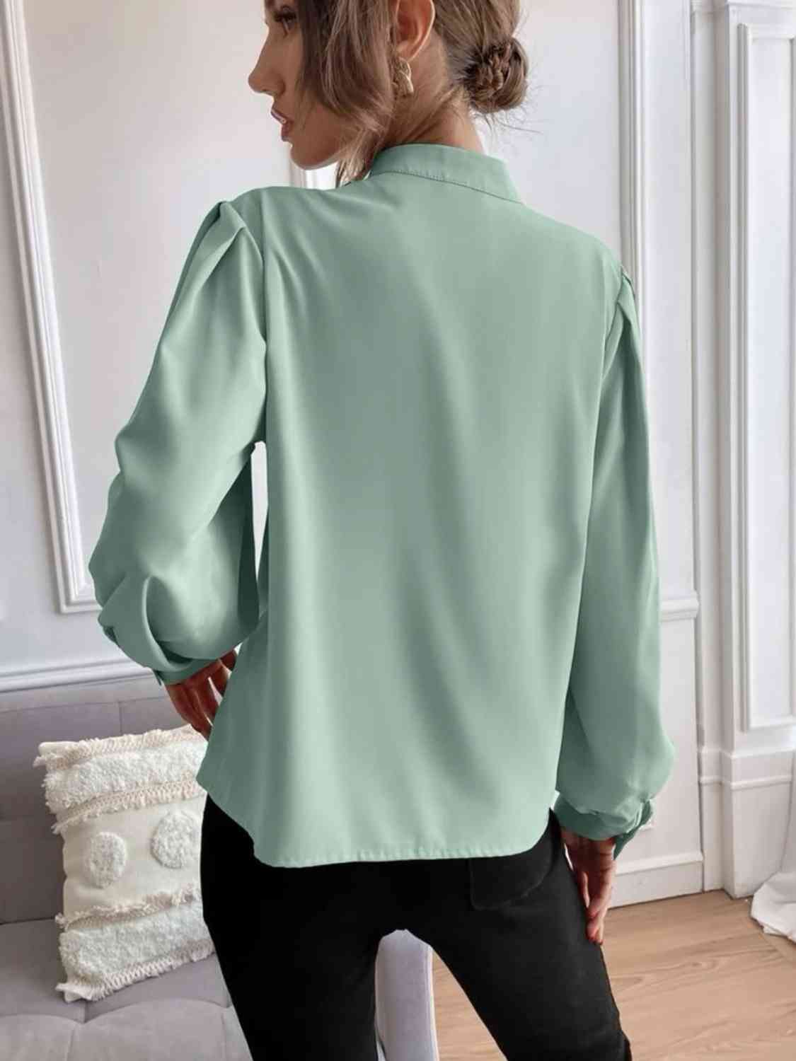 Mock Neck Button Front Shirt