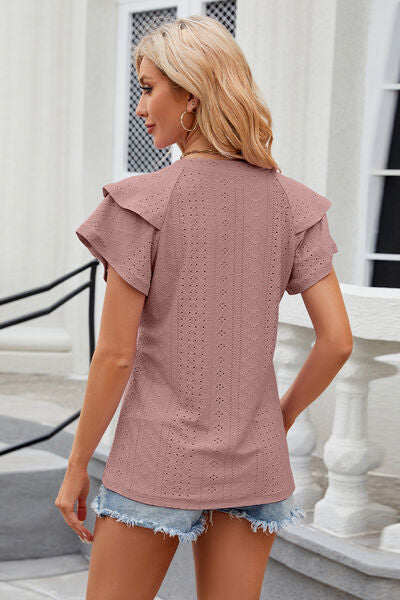 Eyelet Notched Short Sleeve T-Shirt