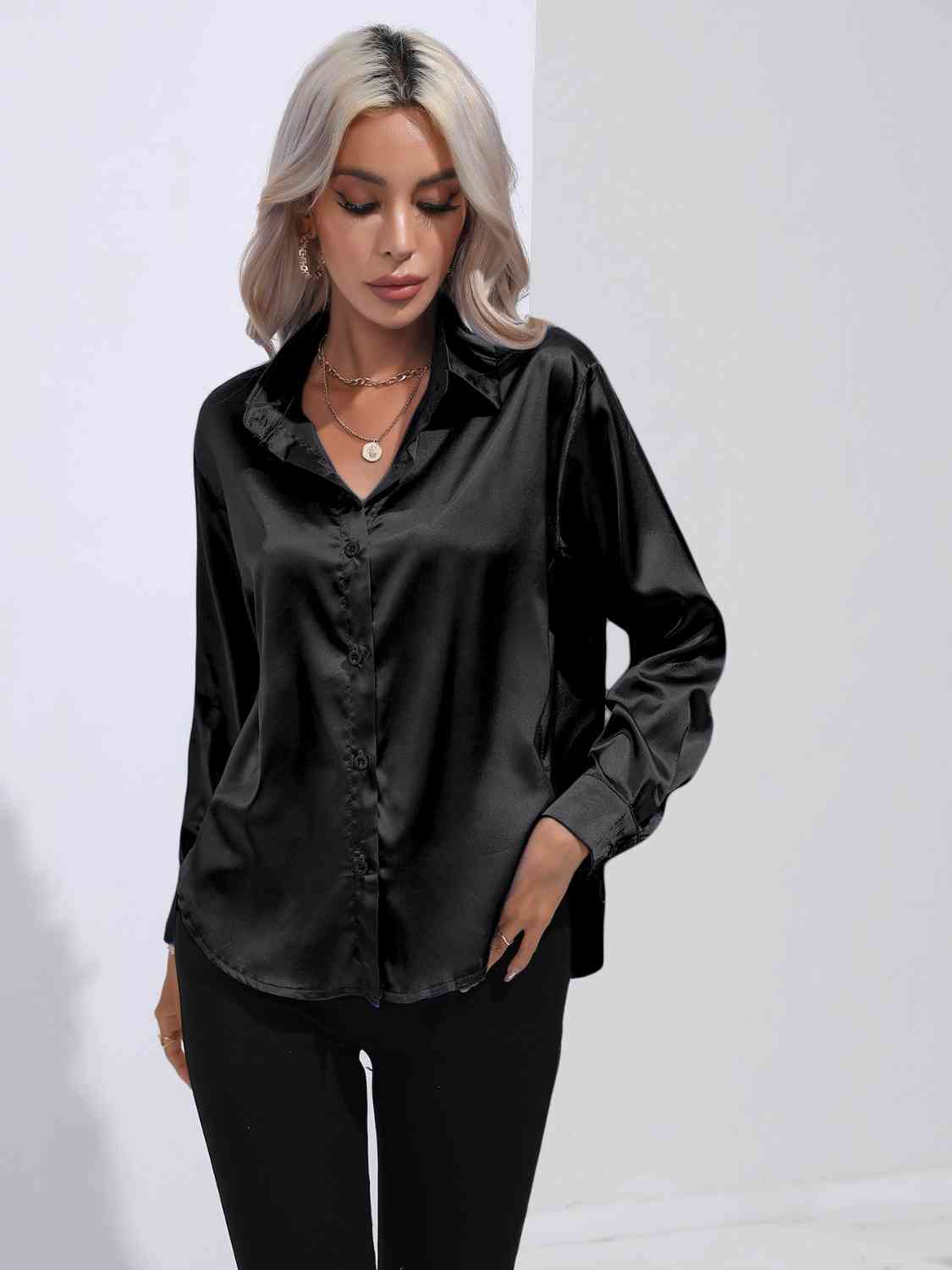 Collared Neck Buttoned Long Sleeve Shirt