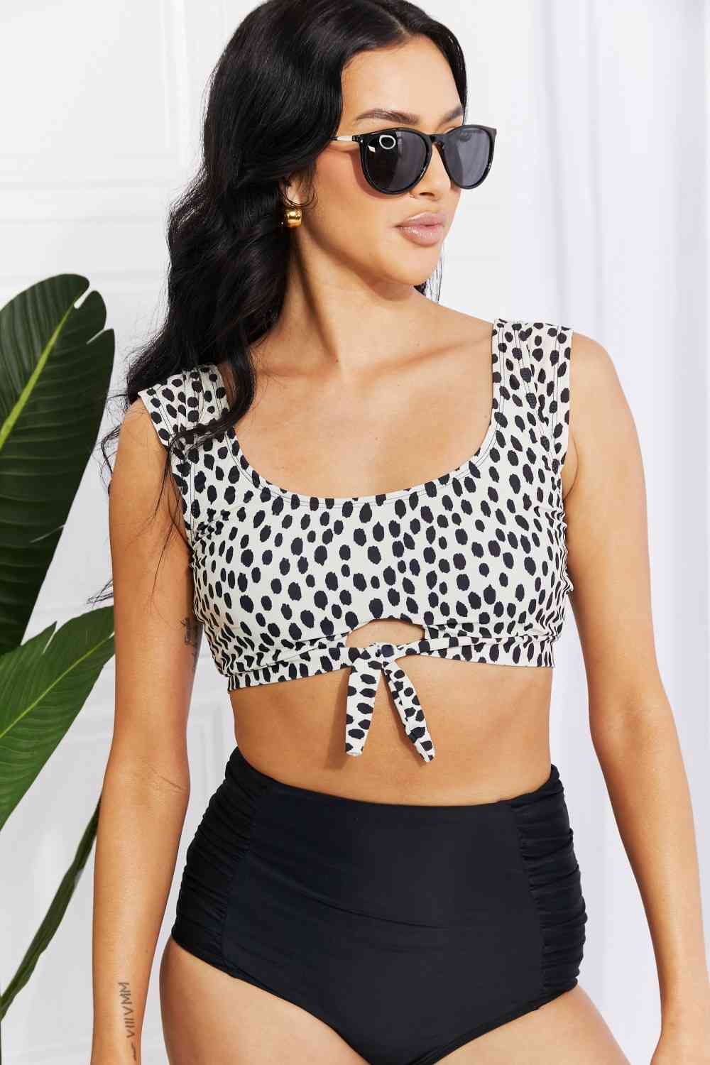 Marina West Swim Sanibel Crop Swim Top and Ruched Bottoms Set in Black