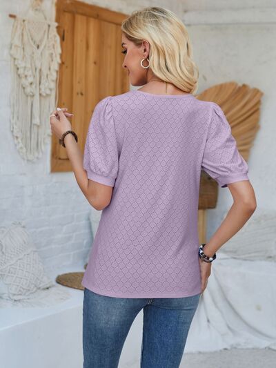 Eyelet Asymmetrical Neck Short Sleeve T-Shirt