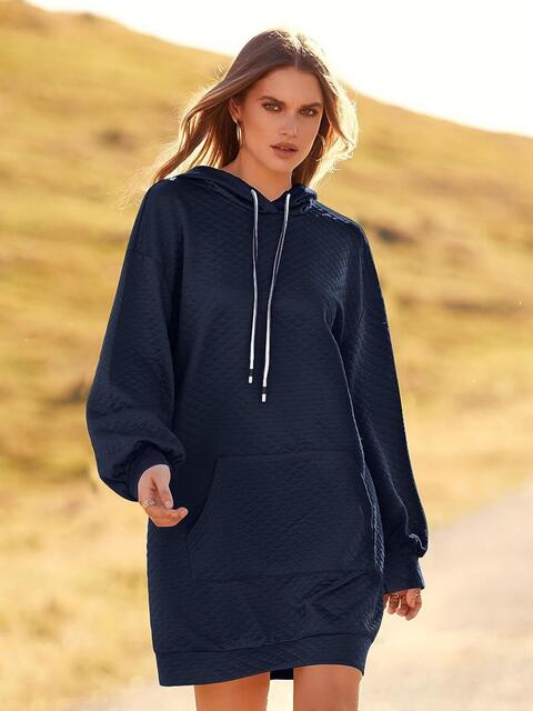 Textured Drawstring Tunic Hoodie