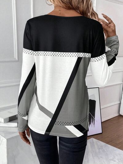 Contrast Round Neck Long Sleeve T-Shirt