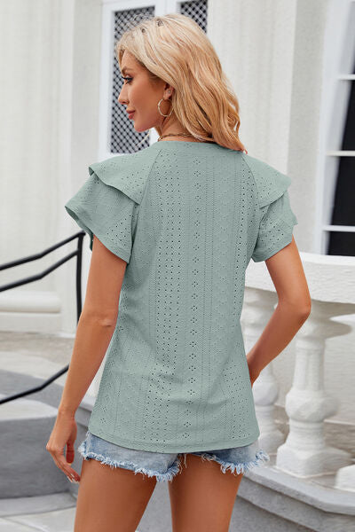 Eyelet Notched Short Sleeve T-Shirt